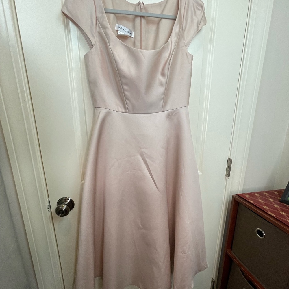 Alfred Sung Puff Cap Sleeve Full Skirt Satin Midi Dress Sz 8 - Picture 5 of 16